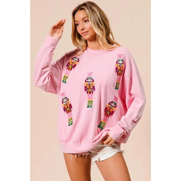BiBi Sequin Nutcrackers Embroidery Christmas Sweatshirt NWT - Picture 2 of 13